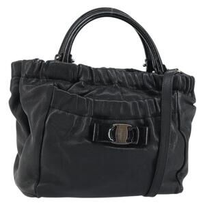 Salvatore Ferragamo Vala Hand Bag Leather 2way Black Auth 160688